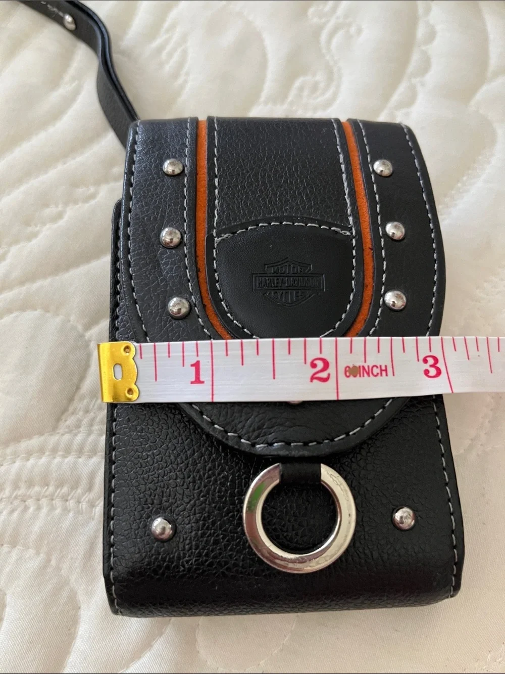 Harley-Davidson Black and Orange Leather Wristlet Pouch
